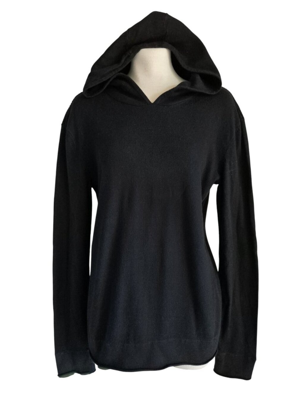 OSKLEN lightweight knit hoodie Black with olive green trim Cotton Angora Size M